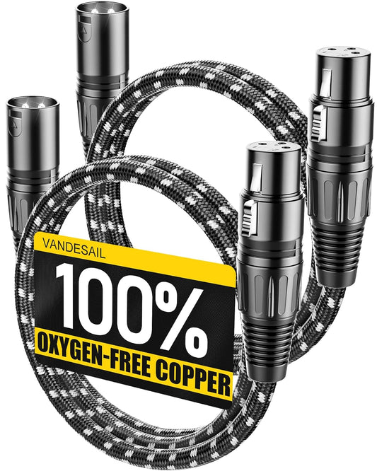 XLR Cable,  3Ft 2 Pack Microphone Cable, XLR Male to Female Balanced Microphone Cord 3 Pin, 3 Foot Short Mic Cord